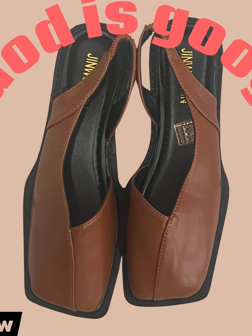 Jinmax Brown Square-Toe Slingback Flats